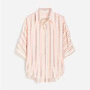 Madewell pleated button up shirt in bright flame stripe colorway- NWT- size L